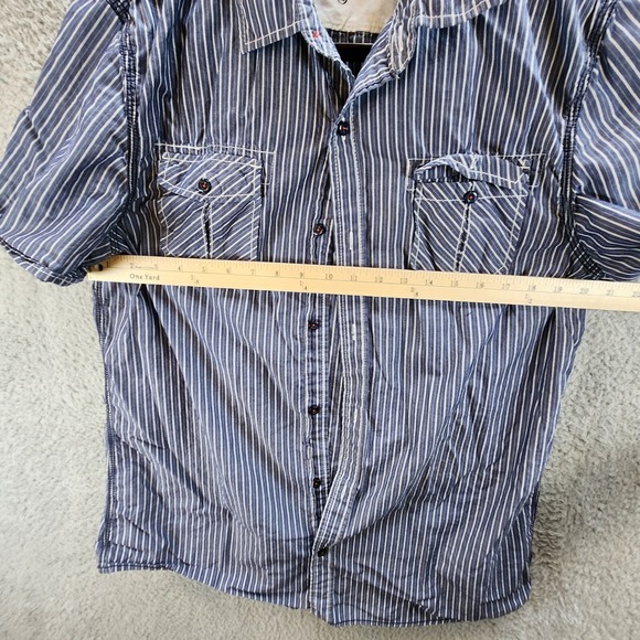 Buffalo David Bitton Shirt Men's XL Blue Striped 100% Cotton Collared Button-Up - Picture 14 of 14